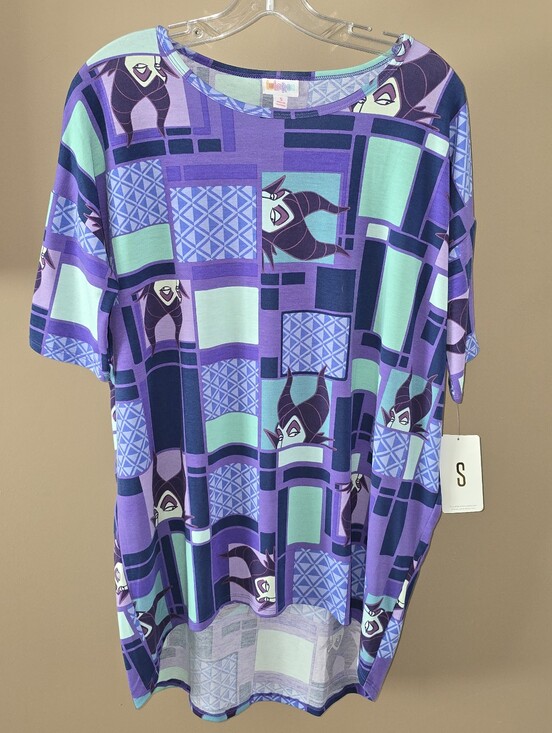 LuLaRoe Tops - LuLaRoe Disney Maleficent Purple And Green Character Short Sleeve Tunic Top.